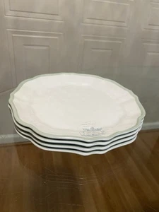 SHABBY CHIC MELAMINE White & Green Scallop Edge 9” Salad Plates (SET OF 4) NEW - Picture 1 of 5