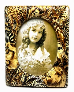 Marco de fotos La Vie African Safari Patchwork 9"x7" cerámica esmaltada vintage pesado - Imagen 1 de 5