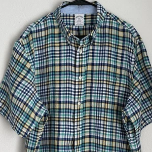 Brooks Brothers 1818 Regent Men's XXL The Original Polo Shirt Plaid 100% Linen - Picture 1 of 8