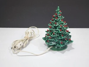Vintage Ceramic 7 Inch Green Christmas Tree Light with Base - Picture 1 of 15