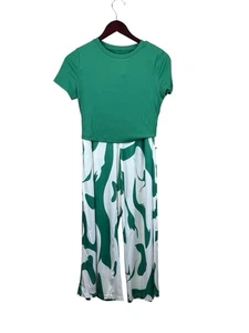 Yozy Kelly Green Matching Set: Wide Tropical Pants and Ribbed Shirt - Size M - Picture 1 of 8
