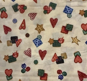 Christmas is for Families by Daisy Kingdom Fabric Country Buttons Hearts 44” BTY - Picture 1 of 3