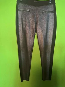 ROCK & REPUBLIC WOMEN LEGGINGS FOILED SPARKLE STRETCH SIZE L SIDE STRIPE BLACK - Picture 1 of 11