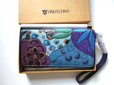 Cartera de cuero Anuschka muñeca multicolor floral pintada a mano talla única nueva con etiquetas Foto 1 de 4