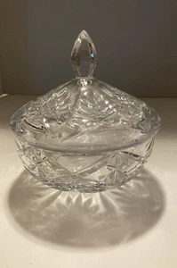 Vintage Crystal Cut Glass Compote/Candy Dish With Lid - 5 1/4" inside width - Picture 1 of 12