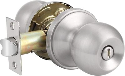 Satin Nickel Door Knobs Privacy Door Knobs Stainless Round Lock Set Bedroom - Image 1 of 4