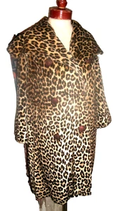 WOMEN'S VINTAGE 60'S MOD COOL HIPSTER FAUX LEOPARD COAT HUGE SHAWL COLLAR M L - Picture 1 of 9