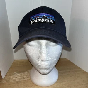 Patagonia Hat P-6 Logo Trucker SnapBack Hat Cap Mesh Navy Blue - NICE - Picture 1 of 7