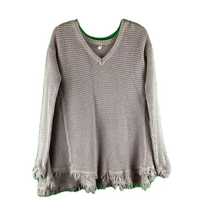 Wishlist Tunic Knit Top Taupe Waffle Knit Long Sleeve Rushing Hi/Low Fringe S/M - Picture 1 of 10