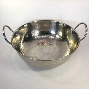 Heavy Gauge Stainless Steel Hammered Two Handle Indian Kadhai Pan - Picture 1 of 17
