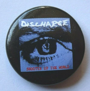 DISCHARGE BUTTON ANSTECKER BADGE PIN SHOOTIN UP THE WORLD 2,5cm - Picture 1 of 2