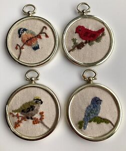 New ListingVintage Handmade Needlepoint Wild Birds Set Of 4 Wall Decor Redbird Bluebird