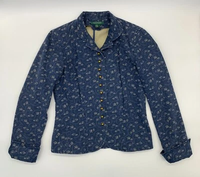 Ralph Lauren Size S Indigo Cotton Floral Edwardian Jacket Blazer Brass Buttons - Image 1 of 4