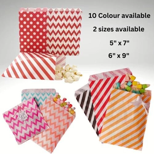 Candy Stripe Paper Bags Party Wedding Cake Sweet Treat Pick&Mix Gift Shop Bag