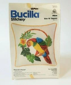 Vintage BUCILLA Stitchery PERSIAN CREWEL Yarn PILLOW KIT Parrot's Perch Flower - Picture 1 of 6