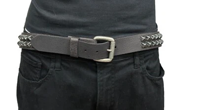 BLACK TWO Row BLACK Pyramid Stud Belt Leather Handmade Studded Belt Punk Goth - Image 1 of 2