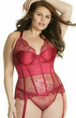 Bustier de satén y encaje talla grande totalmente deshuesado con aros con cordones para mujer 1X 2X 3X 4X Foto 1 de 4