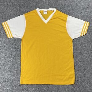 VINTAGE 70s Fab Knit T Shirt Youth Size XL Ringer V Neck Football Jersey Yellow