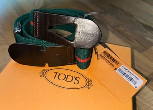 Cinturón TOD ́S: ¡Muerte en verde y rojo! Lona y cuero talla 100 *Lujo - RARO* - Imagen 1 de 13