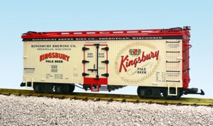 USA Trains G Scale US Reefer Car R16424 Kingsbury Pale Beer Cream/Red - Picture 1 of 1