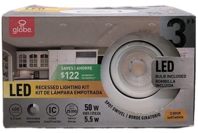 Kit de Luz Empotrada LED Globo 9082101 3" Punto Giratorio 50W 400 Lúmenes [96] Foto 1 de 4