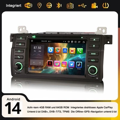 4GB+64GB Android 14 DAB+ Autoradio 8-Kern Navi BMW 3er E46 325 M3 Rover 75 MG ZT - Bild 1 von 4