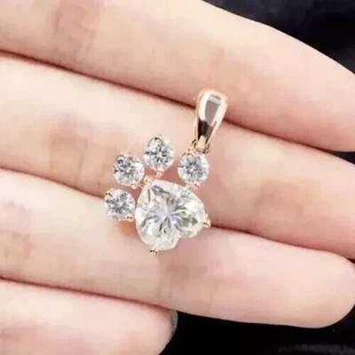 Women Dog Paw Pendant Lab Created Diamond 2Ct Heart Cut 14K Rose Gold Plated - Image 1 of 3