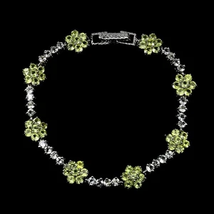 925 Sterling Silver Bracelet Round Peridot Aquamarine Natural Gemstone Jewelry - Picture 1 of 14