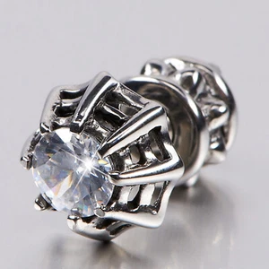 Silver stud crystal earring stainless steel spider web double side wear SINGLE - Picture 1 of 3