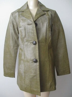 CHAQUETA DE CUERO CHICO'S VERDE OLIVA COCO TRENCH TALLA 0 - NUEVA CON ETIQUETAS Foto 1 de 4