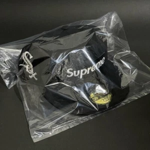 Supreme MLB Teams Box Logo New Era 59Fifty Cap Hat Black Chicago JP 7 1/8 22.4" - Picture 1 of 5