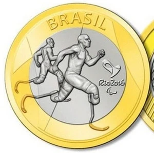 Brazil 1 real 2015 UNC Paralympic Athletics Rio Olympics 2016 Bi-Metallic - Picture 1 of 1