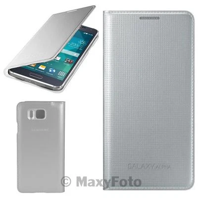 SAMSUNG CUSTODIA ORIGINALE BOOK COVER FLIP CASE PELLE GALAXY ALPHA G850 SILVER - Immagine 1 di 4