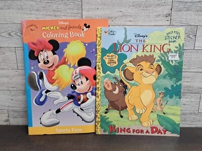 Libro para colorear de colección 98 99 WALT DISNEY Mickey Minnie Rey León libro de pegatinas sin usar Foto 1 de 4