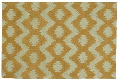 Handgefertigter Wollteppich 120x180 Gold Durchgemustert Handarbeit Handtuft 387 - Bild 1 von 4