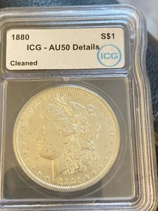 1880 Morgan Silver Dollar Icg Au 50 Cleaned - Picture 1 of 5