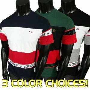 Mens Southpole T-Shirt Paneled Stripes Chest Logo Green Blue Or Black - Picture 1 of 13
