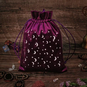 Tarot Card Bag Pouch Drawstring Storage Altar Props Moon Star Velvet Vintage New - Picture 1 of 10