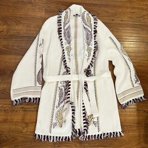 INC southwestern fringe embroidered knit sweater duster belted cardigan XL - Picture 1 of 6