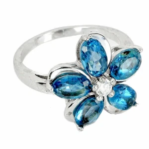 Silver Ring London Topaz Genuine Natural Gems Solid Sterling Size P 1/2 US 8 - Picture 1 of 24