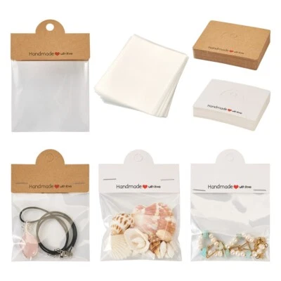 100 Sets Printed Word Rectangle Paper Foldable Header Cards with Hole 6x8x0.05cm - Image 1 of 4