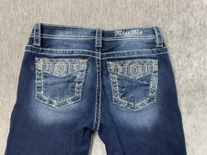 Miss Me Jeans Girls 16 Blue Dark Wash Low Southwest Pockets Bling Thick Stitch - Picture 1 of 14
