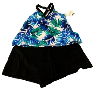 Jantzen Classics Womens 2 Piece Tankini Swimsuit Sz 16 Ring Back Leaf Print NWT - Picture 1 of 14