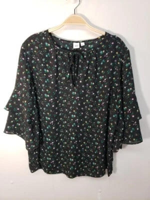 NWOT Gap Ruffle Sleeve Floral Print Blouse Size L  Tie Neck Chiffon  - Image 1 of 4