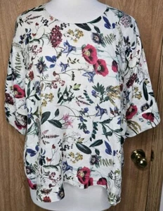 Yuvita Three-Quarter Sleeve Top Women’s Size M 100% Linen Notched Back Oversized - Picture 1 of 5