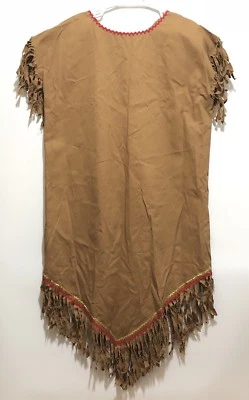 Vintage Handmade Native American Dress Halloween Costume Brown Fringe Pocahontas - Imagem 1 de 4