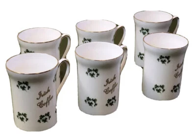 Royal Windsor Irish Coffee Mug Green Shamrocks Fine Bone China Gold Trim 6 Pcs. - Image 1 of 4