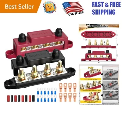 Marine Power Distribution Block Bus Bar with 4 x 3/8" Posts & Cover - Image 1 of 4