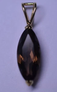 14K YELLOW GOLD MARQUISE 5.25 CARAT SMOKY TOPAZ PENDANT FOR NECKLACE - Picture 1 of 5