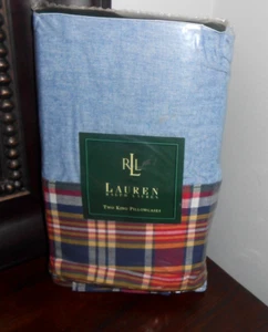 New RALPH LAUREN Chambray Kennebunkport Madras plaid KING PILLOWCASES Irregular - Picture 1 of 2